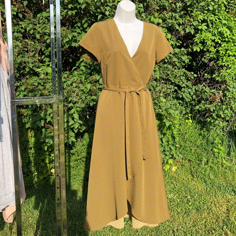 Madison Polka Dot Olive Wrap Dress Small S